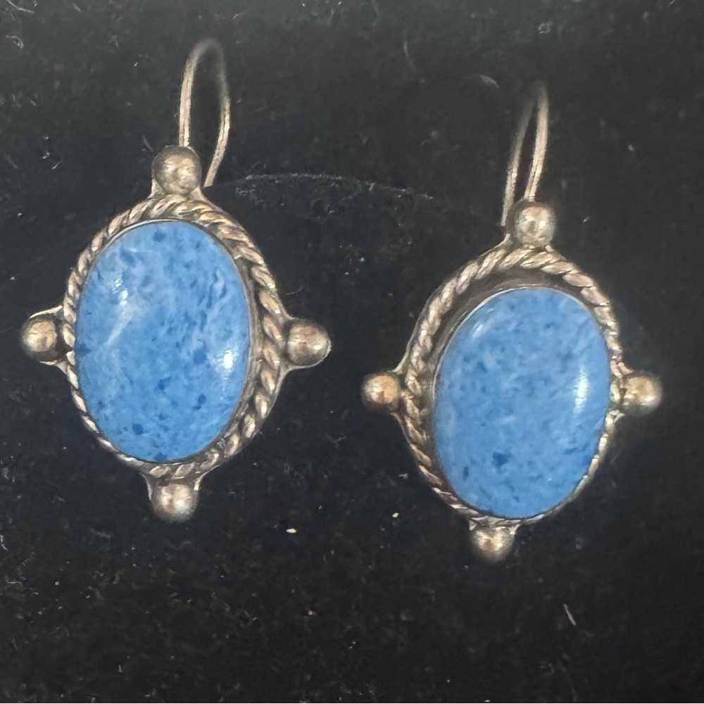 Vintage Taxco Lapis Blue Sterling Silver Pierced Earrings